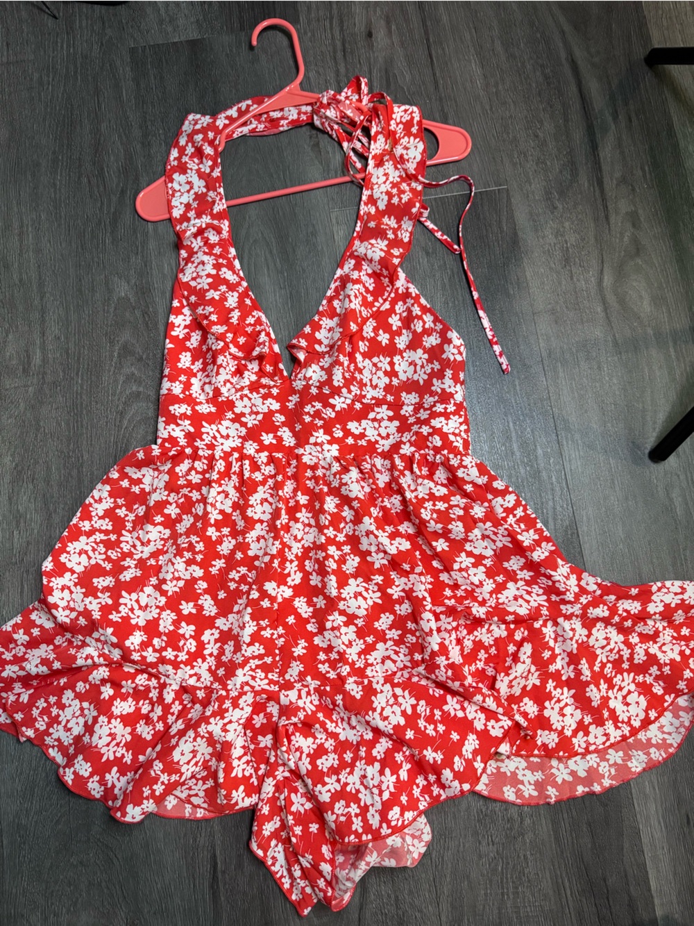 Red Floral Summer Romper - Picture 1 of 2